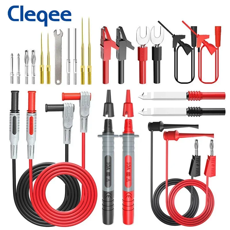 Multimeter Silicone Test Lead Kit with Replaceable Needle Spanner Alligator Clip 4mm Banana Plug To Test Hook Cable P1308D 25PCS