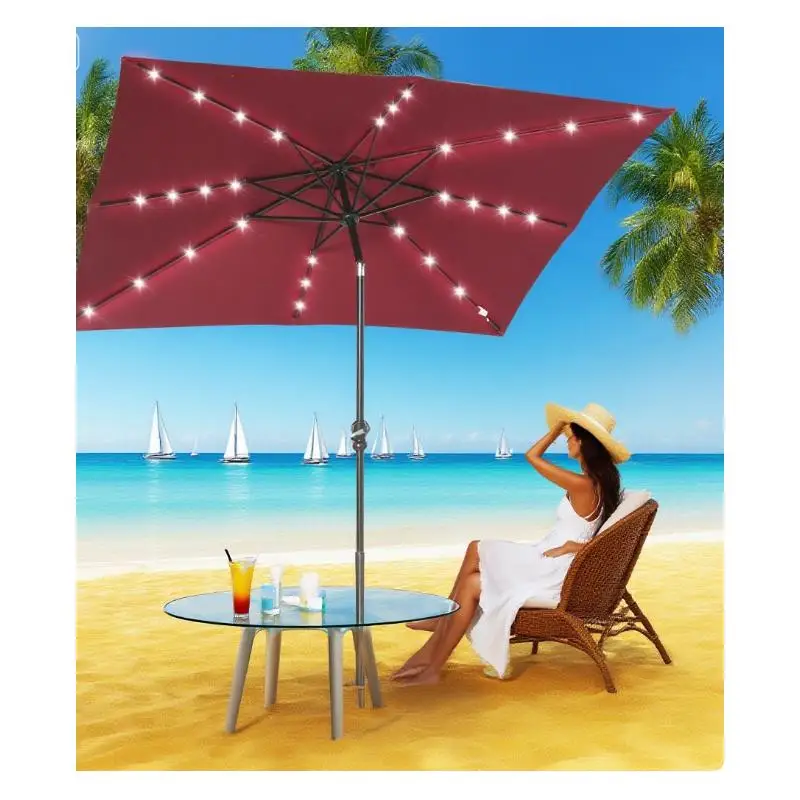 

Зонт от солнца для патио с подсветкой и солнечной энергией, идеально подходит для использования на открытом воздухе, защитный навес от ультрафиолета, регулируемая высота, простота установки,