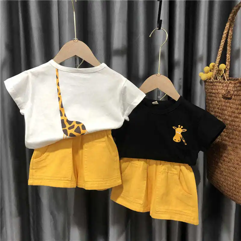 

Summer Suits Toddlers Child Clothing Kids Clothes Sets Baby Boy Girl Casual Suit cartton giraffe Short-sleeved T-shirt+shorts