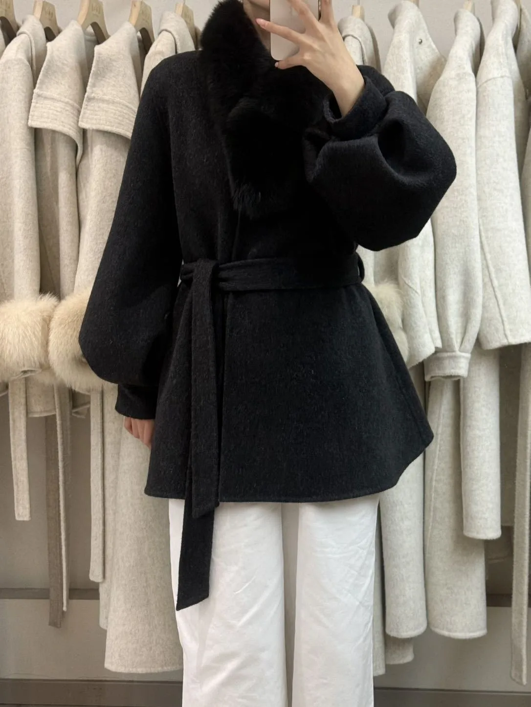 OFTBUY Women's Short Wool Coat Real Fox Fur Collar Belted Waist Woolen Clothing Winter Warm Luxury Slim Solid Color Outerwear