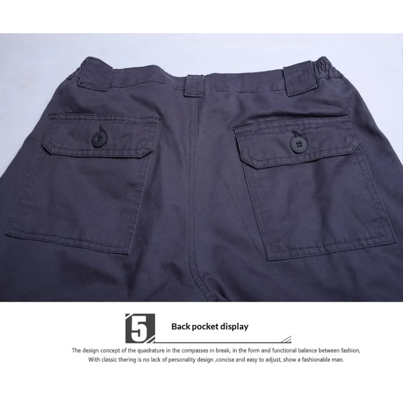 Men Straight Cargo Pants Multi Side Pockets Loose Fit Washed Cotton Twill Wear Resistant Trousers Work Hiking Outdoor view 5