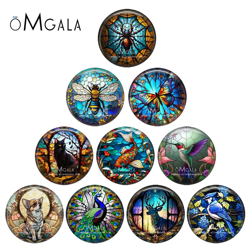 Colorful Butterfly Bee Cat Bird Animals Patterns 12mm/18mm/20mm/25mm Round photo glass cabochon demo flat back Making findings