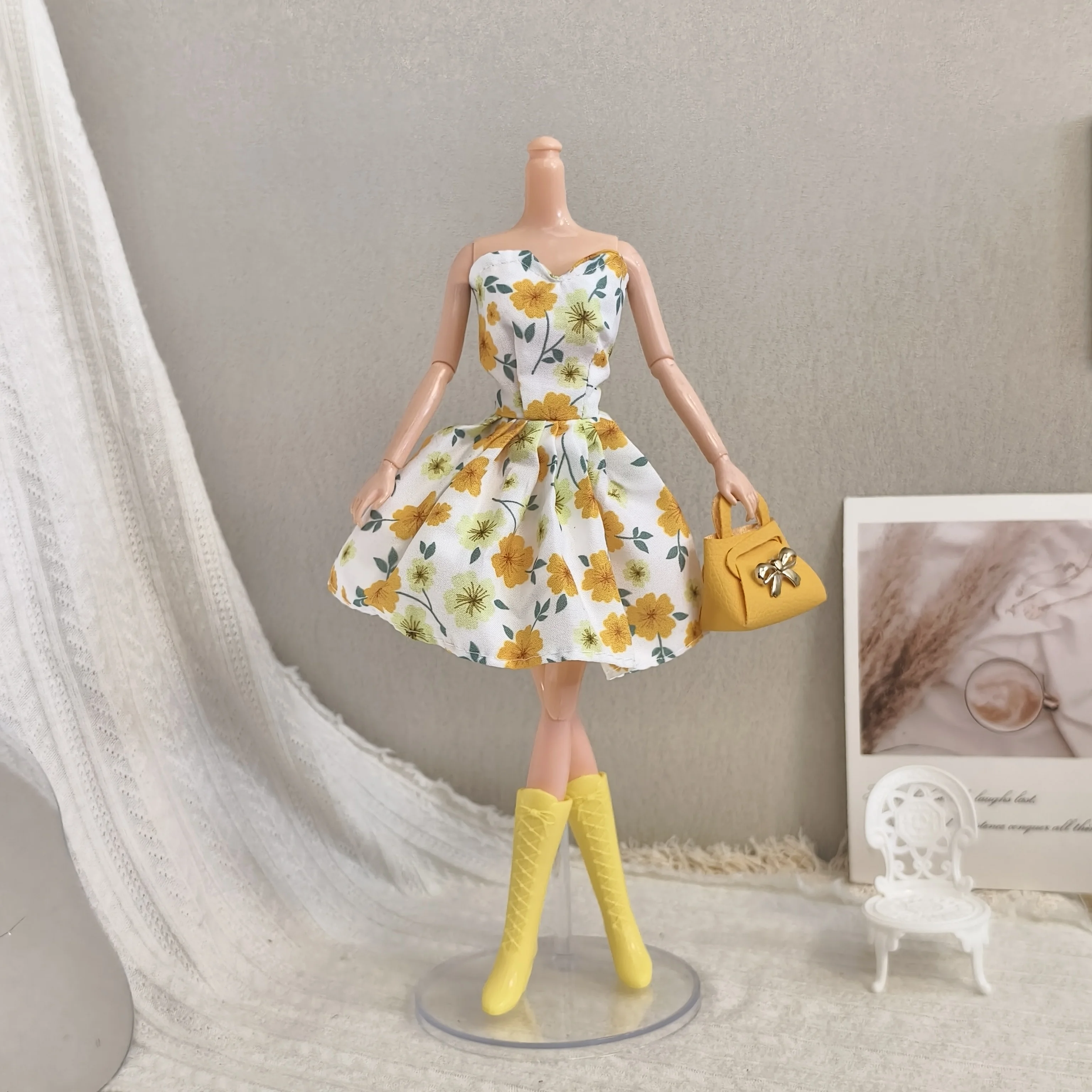 1/6 BJD Doll Clothes Accessories Small Fresh Style Floral Print Dress Sweet Dress For 30cm Babi Supermodel Doll Holiday Dress-up
