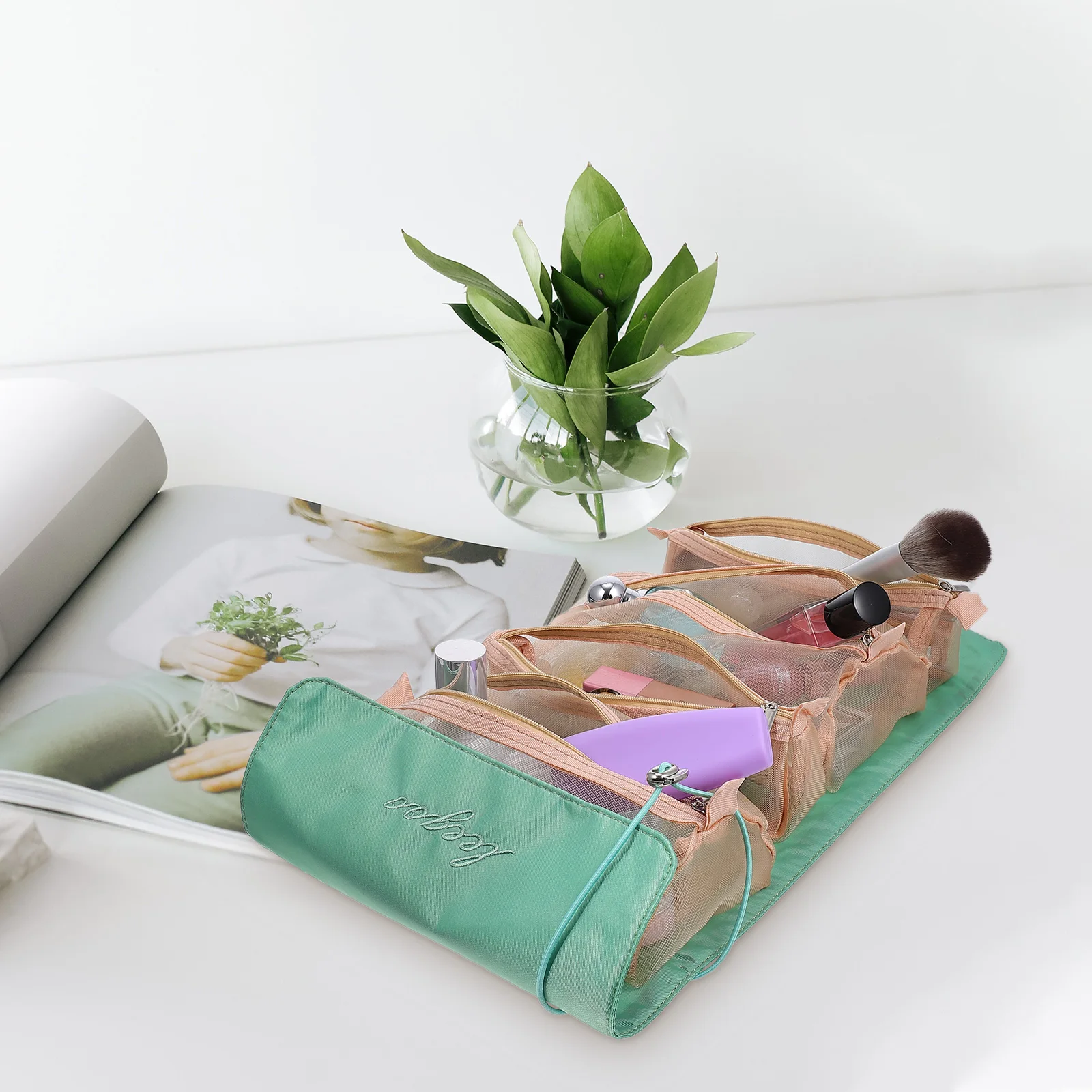 

1pc Foldable Makeup Storage Bag Portable Travel Organizer Multiple Compartments Large Capacity Case Toiletries