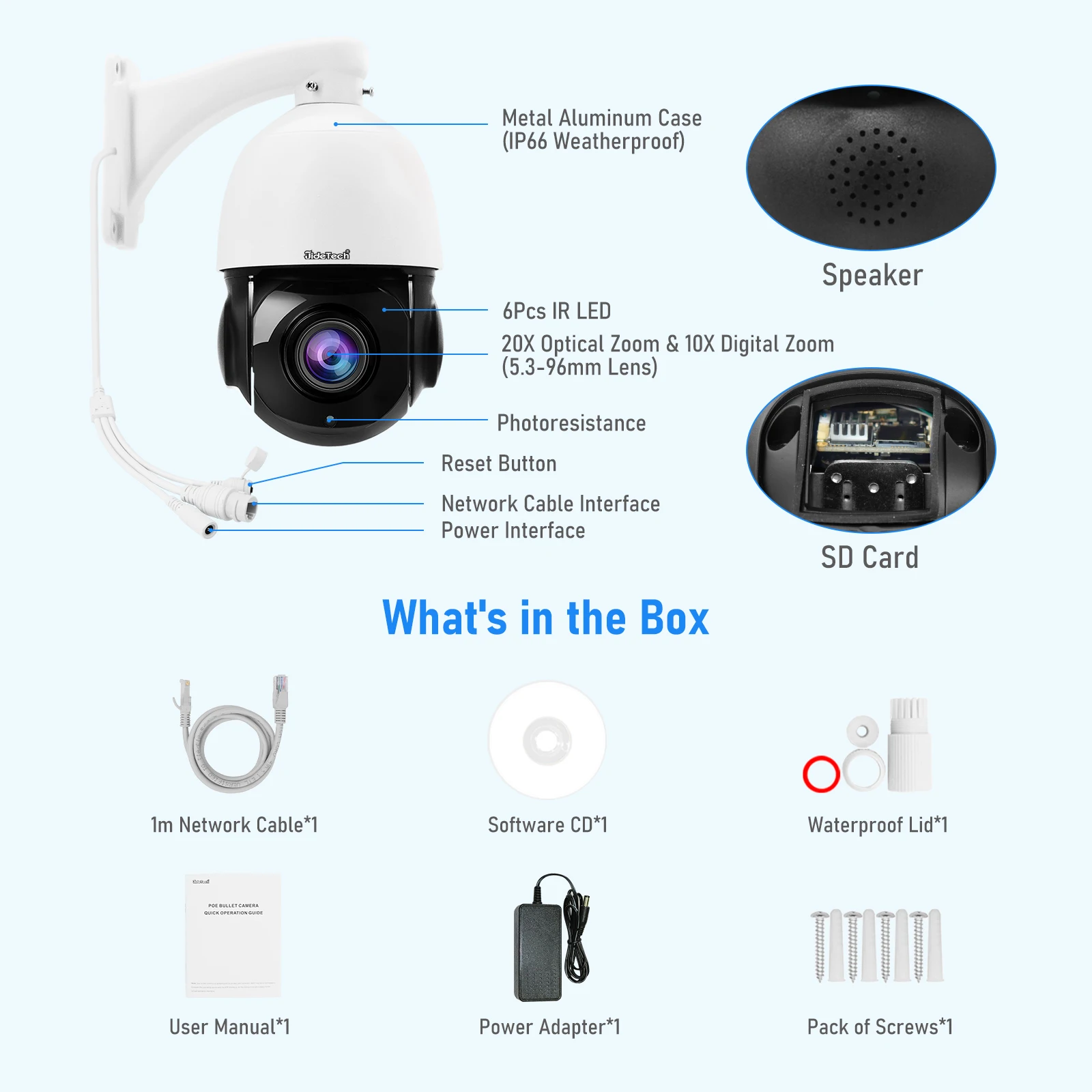 JideTech 5MP POE PTZ كاميرا شبكة مراقبة خارجية 20X زووم بصري مع رؤية ليلية وكشف الإنسان IP Security IP66 مقاوم للماء #5