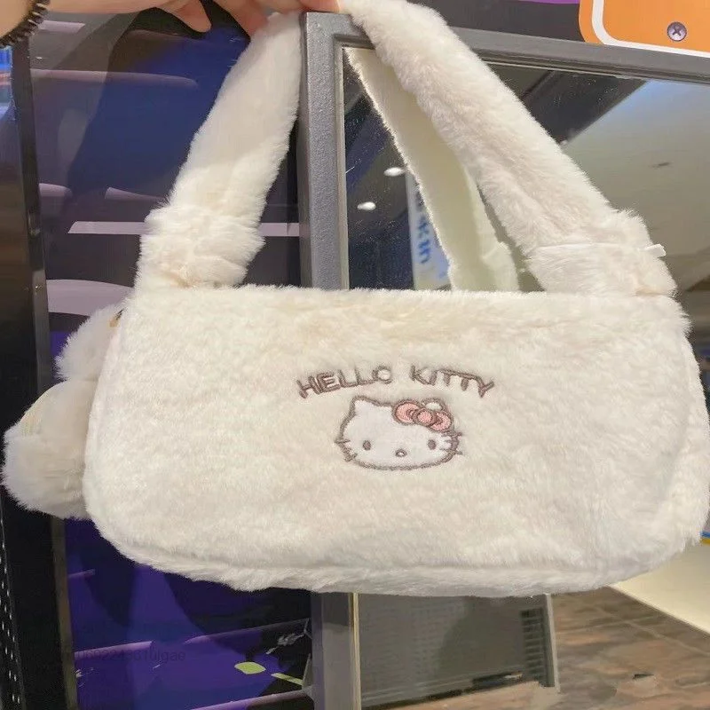 Sanrio Hello Kitty biały pluszowy torby kobiety miękkie luksusowe torebki z torebką Y2k śliczne torby pod pachami kobiet Kuromi nowe mody skrzynki