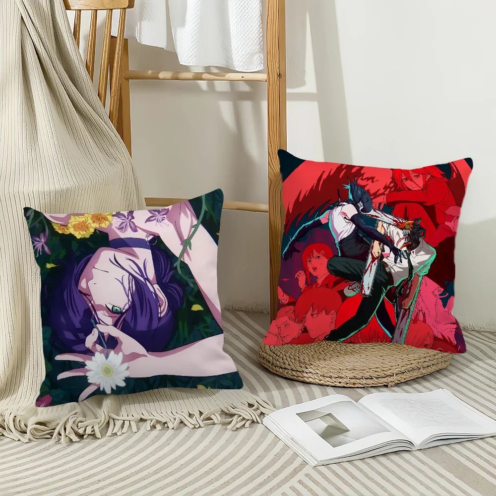 Cartoon Chainsaw Man Pillow Case Home Decoration Cushion Cover Suitable For Office Sofa Bedroom Car
