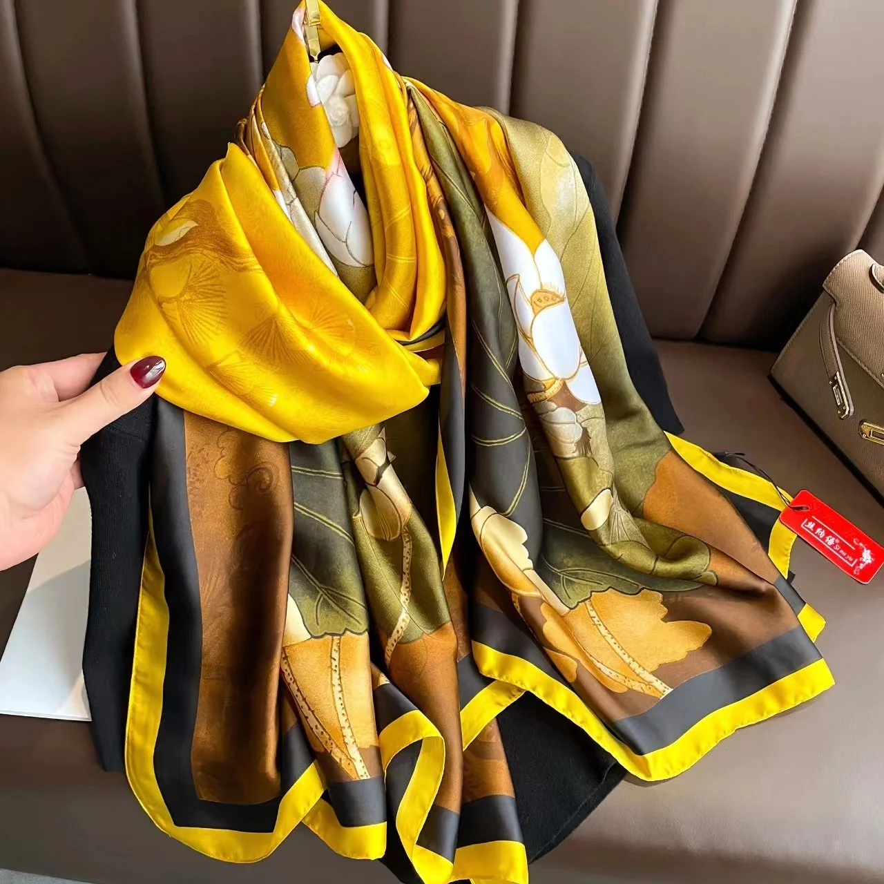 Women Silk Winter Scarf Luxury Design Print Lady Beach Shawl Scarves Fashion Smooth Foulard Female Hijab