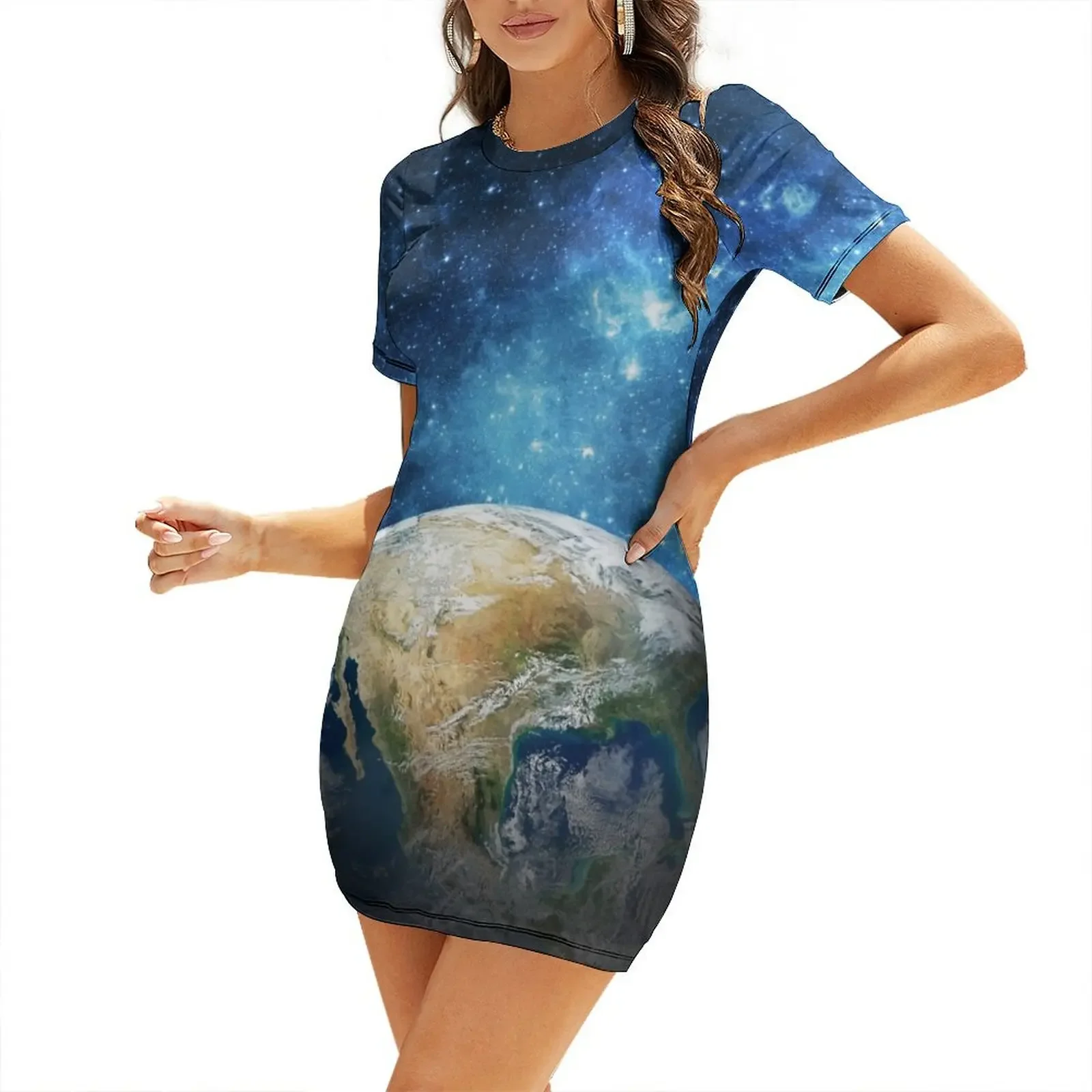 

Planet Earth from Space theme. Short-Sleeved Dress women evening dress fairy dress woman