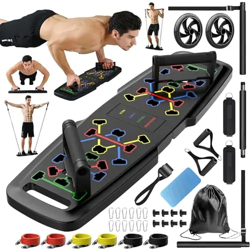 

Push Up Board,Home Gym,Portable Exercise Equipment,Pilates Bar & 20 Fitness Accessories with Resistance Bands & Ab Roller Wheel