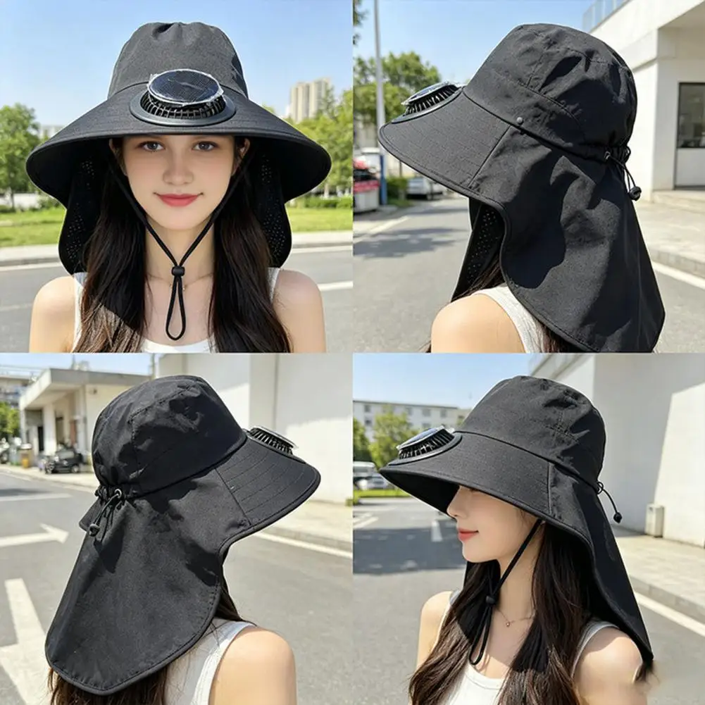 Beach Sun Protection Fan Cap Solar Fan Hat Fisherman Hat with Face Guard Shawl Solar-powered Built-in Fan Cap Upf for Outdoor