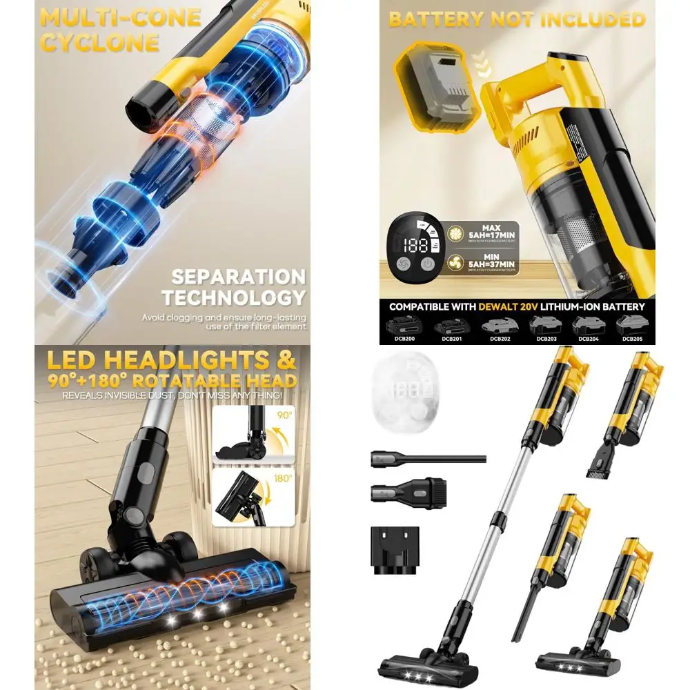 

20V Cordless 35kPa Lightweight Vacuum Cleaner, 3 Modes, HEPA Filter, Suitable for Floors, Carpets, Cars (Battery Not Included)