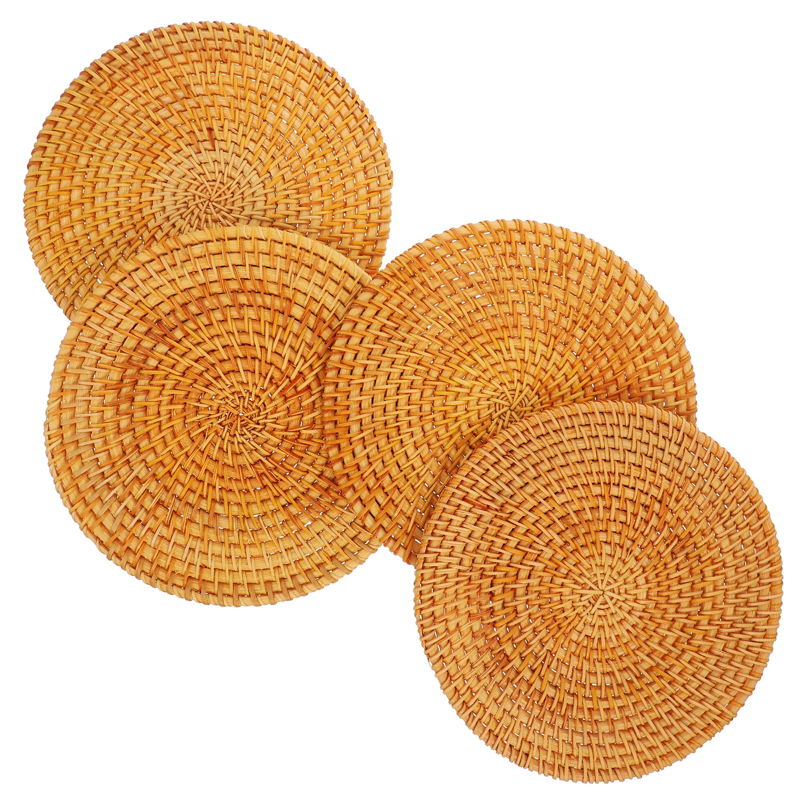 

4Pcs Round Woven Placemats Rattan Heat Resistant Mats for Hot Dishes Boho Coasters Farmhouse Table Decor Pan Protectors