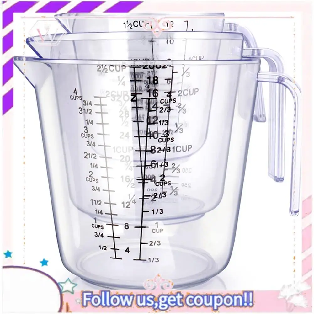 

Premium Measuring Cups Set, Liquid Measuring Cups For 3 For Kitchen Plastic Set Baking Tool Plastic Measuring Cups Transparent