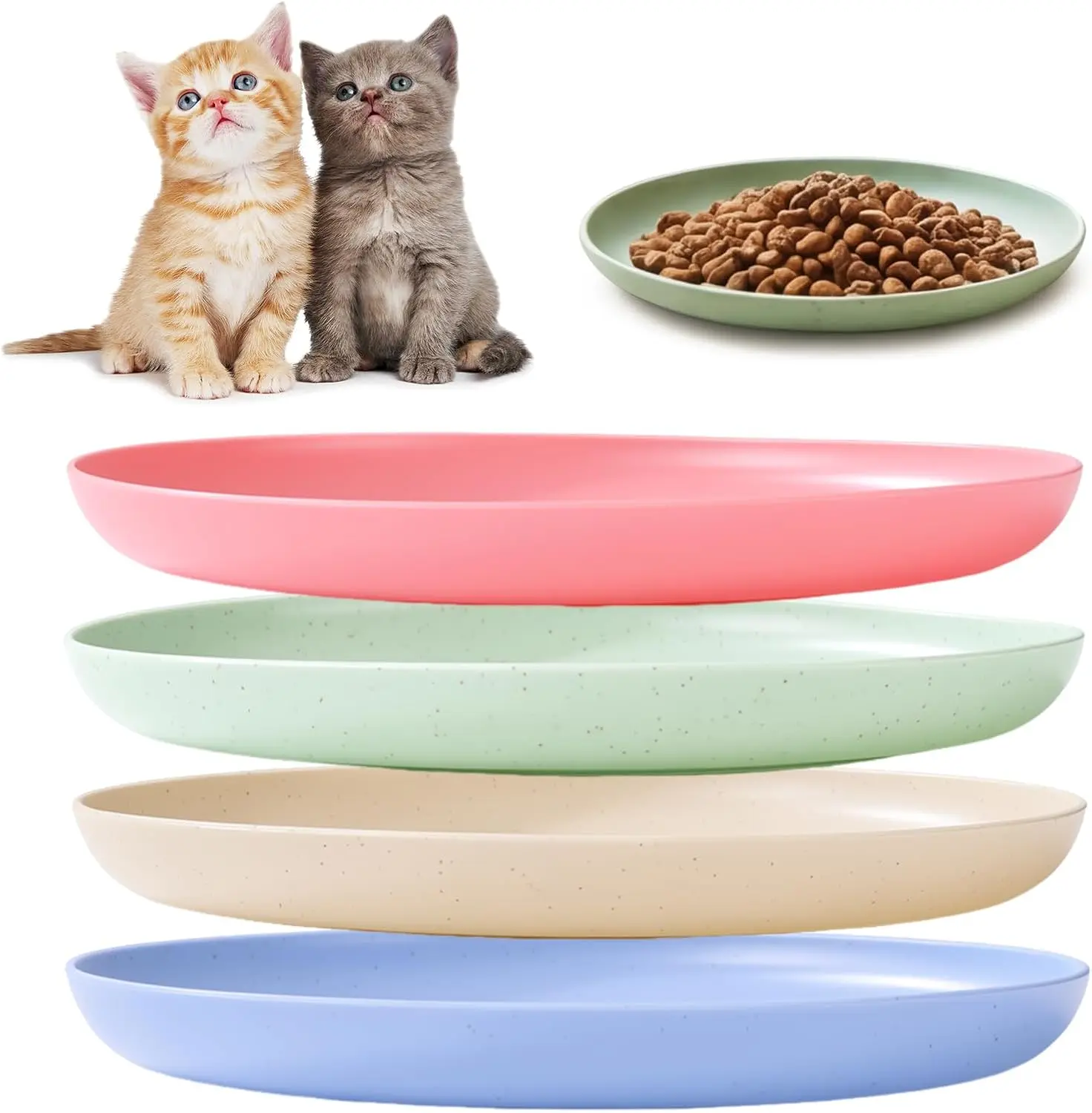 8 Pack Cat Bowls, Shallow Wide Whisker-Friendly Kitten Dishes, 5.9 Inch | Durable Wheat Straw, BPA-Free, Lightweight Stackable B