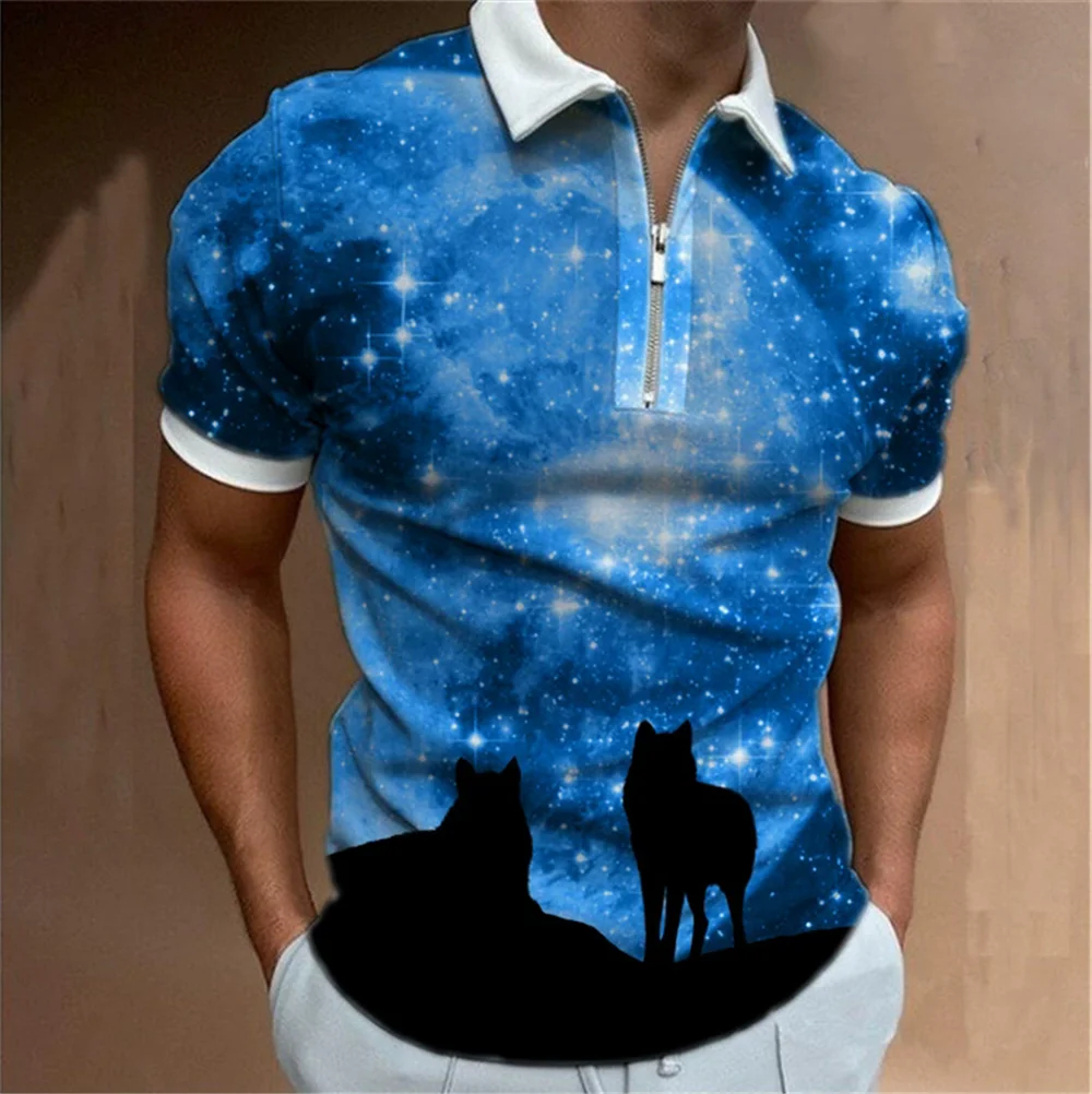 Fashion Tie-dye And Wolf Pattern Men's Polos T-Shirts Summer Short Sleeve 3D Print Animal Street Male POLO T Shirt 6XL Plus Size
