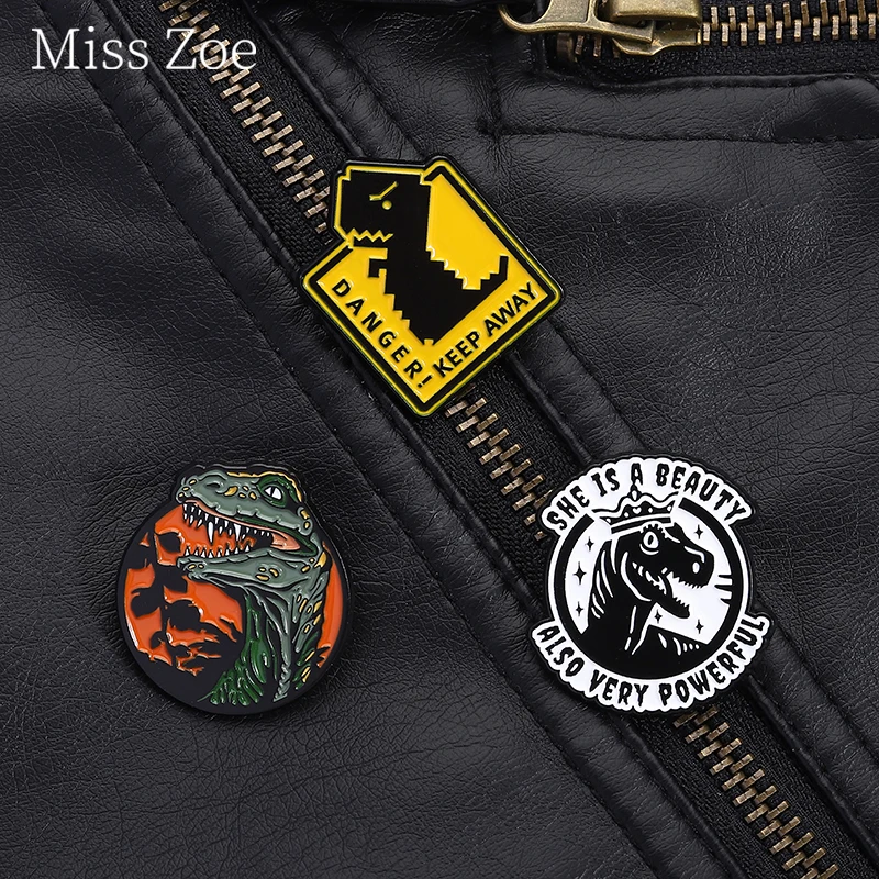 Fierce Pixel Dinosaurs Enamel Pins She Is A Beauty Also Very Powerful Brooches Backpack Lapel Badges Jewelry Gift For Friends