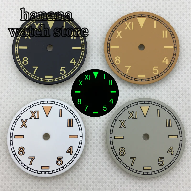 

29mm Sterility Dial Dateless Watch Dial Green Luminous Fit NH34 NH35 NH36 ETA 2836 2824 PT5000 DG2813 Miyota 8215 8205 Movement