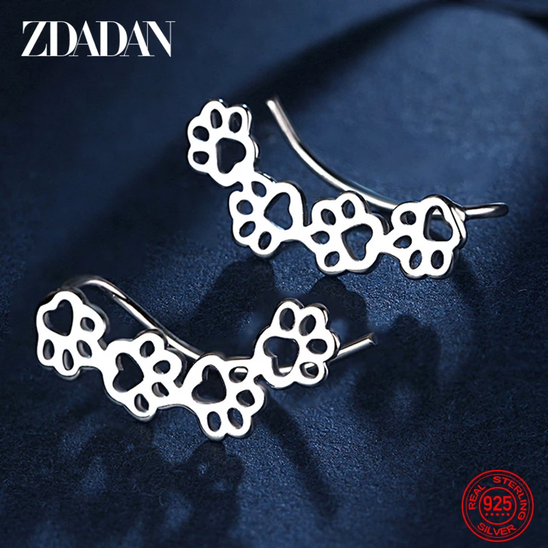 ZDADAN 925 Sterling Silver Cat Footprint Earrings For Women Fashion Wedding Charm Jewelry Gift