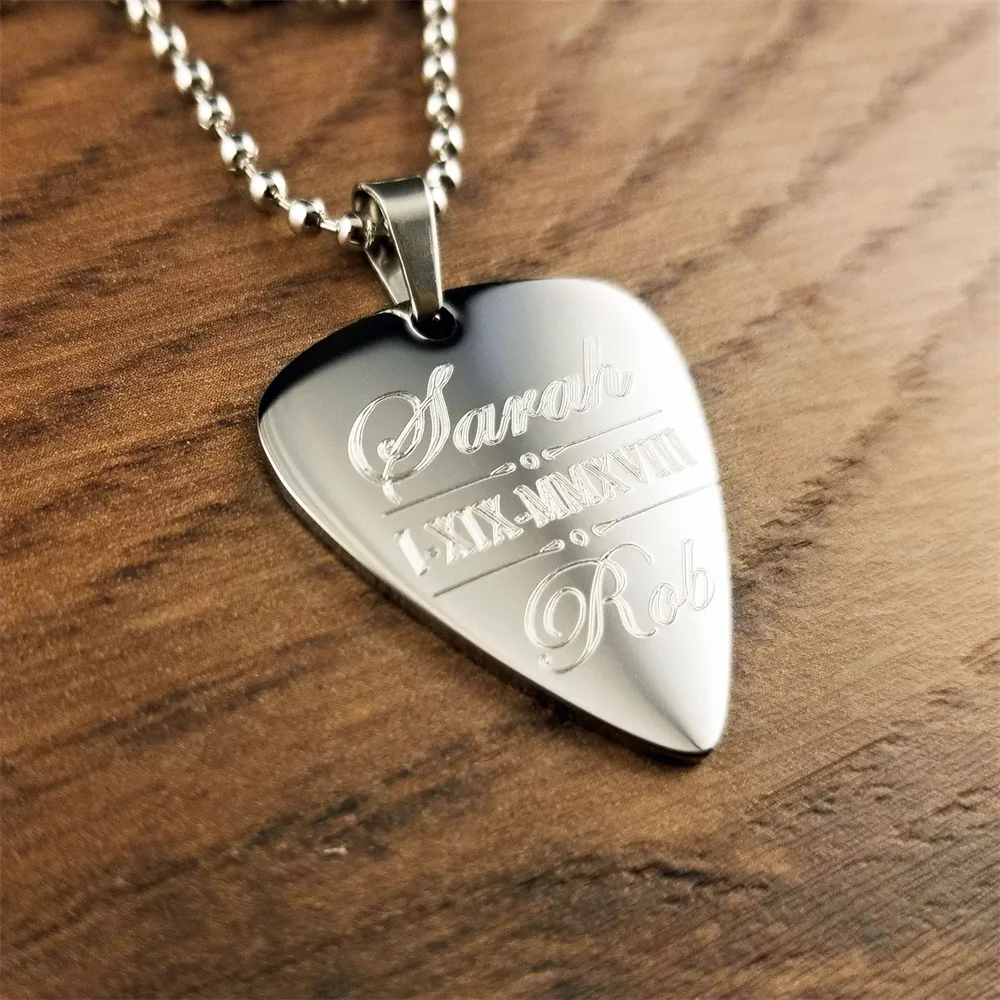 Personalized Guitar Pick Engraved for Free, Custom Made Stainless Steel Guitar Pick Pendant, Musician, Guitar Player, His & Her