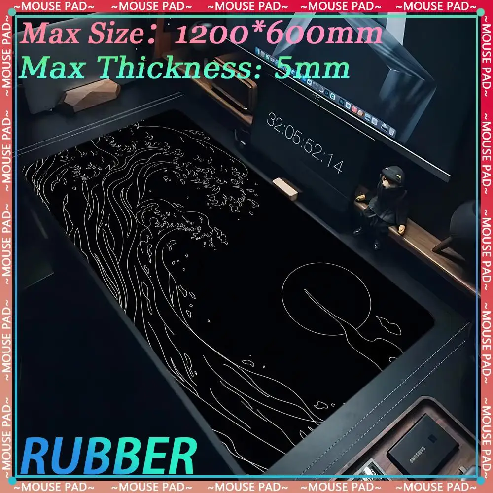 Japanese wave XXL mousepad gaming accessories oversized table mat desktop accessories non-slip pad keyboard pad gaming mouse pad
