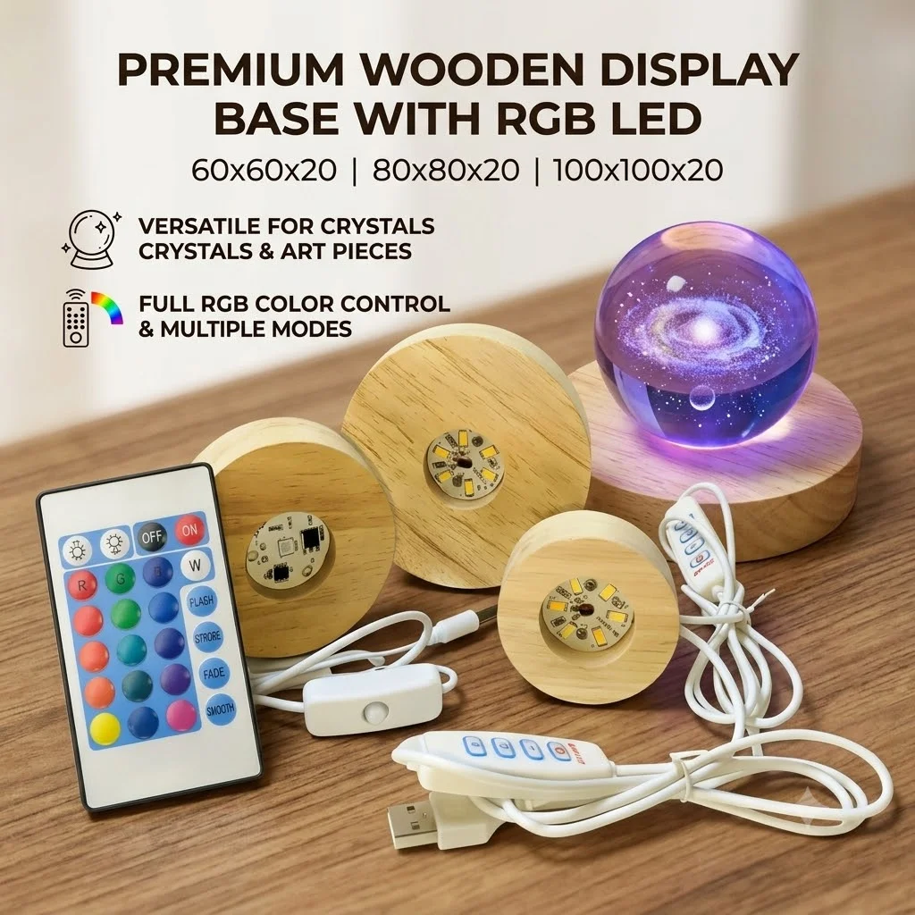 Wooden USB Switch Desktop Decorative Lights Dimmable Colorful Gradient Remote Control Light Base Display Light Support Ornament