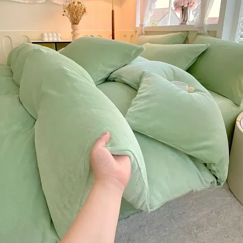 Bild 7: Neue einfarbige High Gram Heavy Milk Velvet Einzelprodukt-Bettbezug, verdicktes warmes Fleece, große Doppelbettwäsche