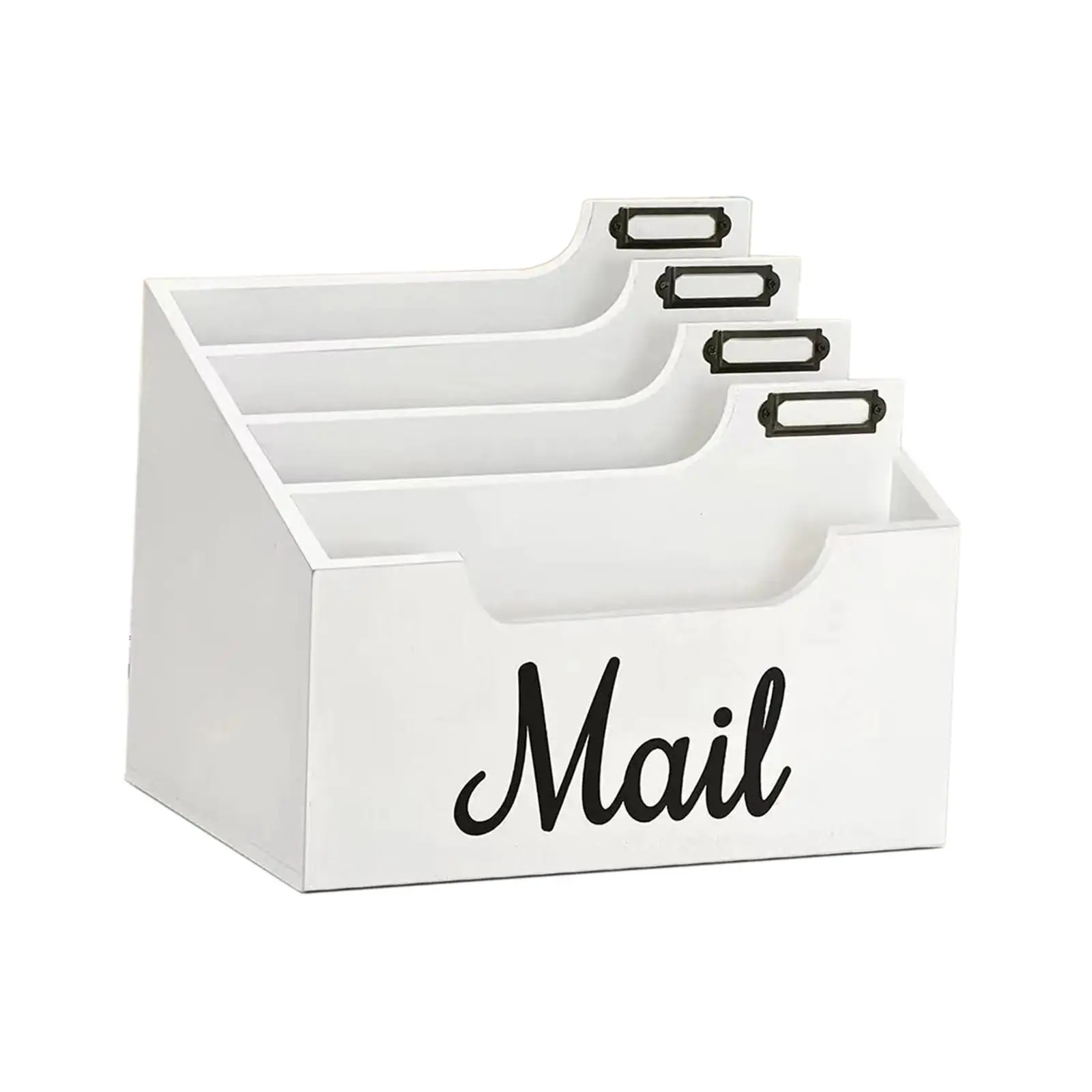 White Wood Mail Holder Bill and Envelope Organizer 4 Slot Letter Rack Rustic Chic for Home Office Desk