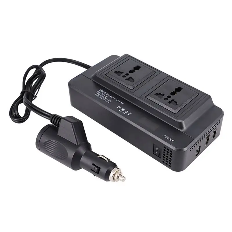A33K-Car Inverter 12V/24V To AC 220V With 2 USB+ Type-C PD 20W Fast Charging 200W Socket Converter Automobile Power Conversion D