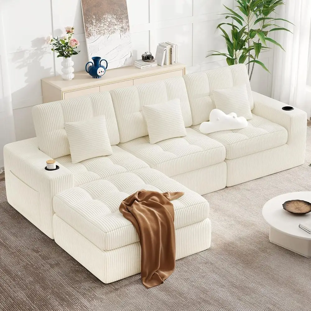 

Угловой диван-кровать Cloud BonelCouch 112 дюймов, секционный диван с многослойными подушками, не требует сборки, трансформируемый, из вельвета, для гостиной