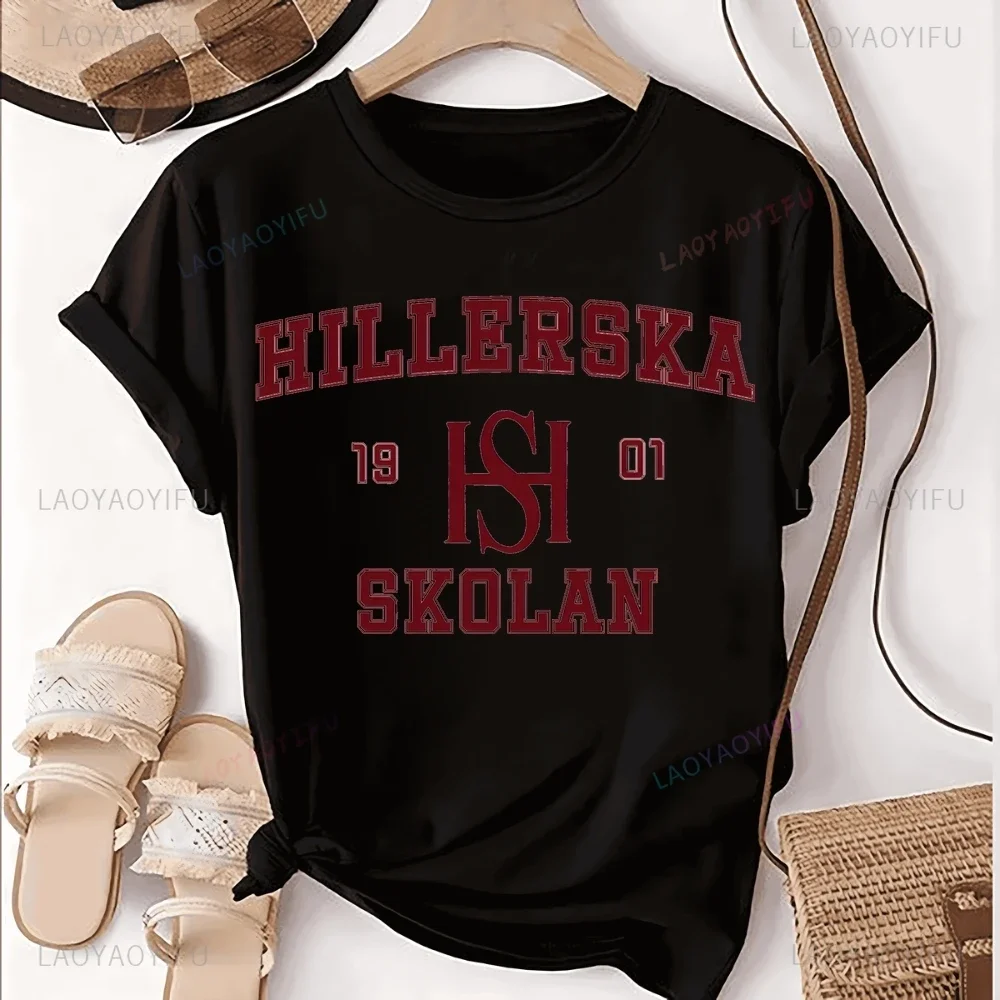 Hillerska Skolan Printed T-shirt Top Hillerska Skolan Trend Harajuku Short-sleeved Unisex Shirt Graphic Oversized T-shirt