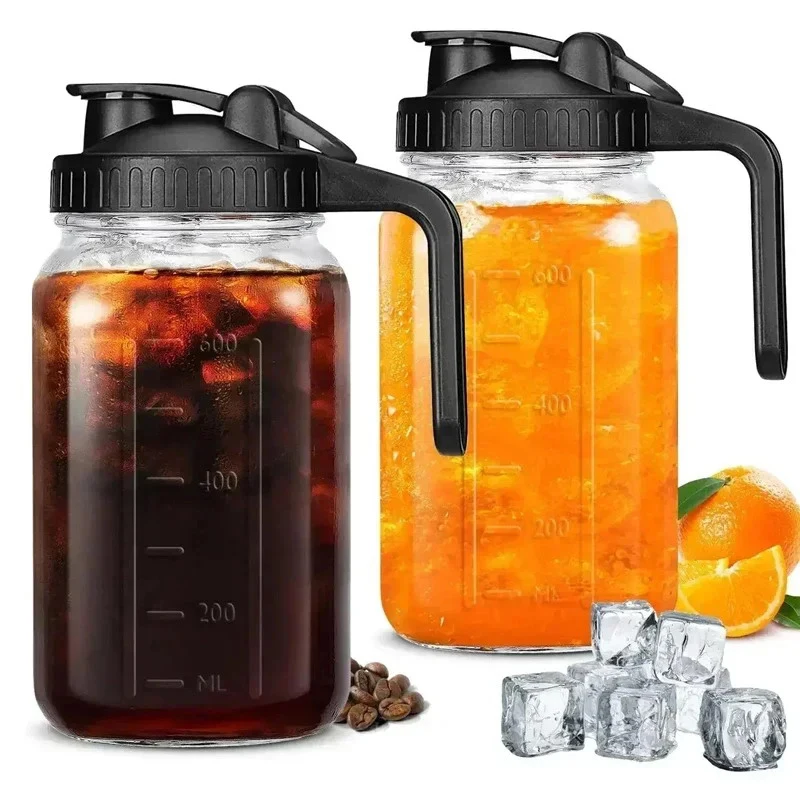 Jarra de vidrio con tapa, jarra de té solar de 32/64 Oz, jarra de tarro de masón de medio galón con tapa hermética de boca ancha, vajilla para exteriores
