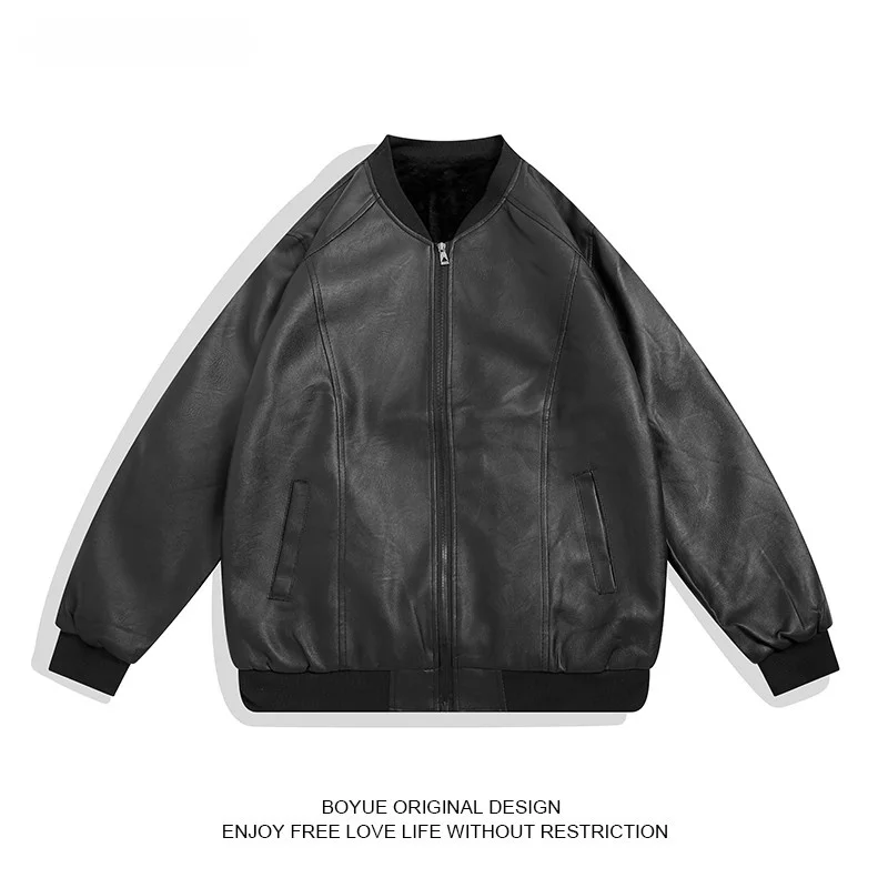 

Boyle Casual Motorcycle Jaet Men's Loose Fce Lined Leather Coat Hong Kong Sle Spring Autumn Faion Personali