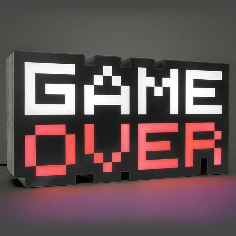 LED GAME OVER Sign Voice Control Game Icon Night Light Colorful Light Acrylic Atmosphere Neon Bar Lamp Club Decorative Ornament