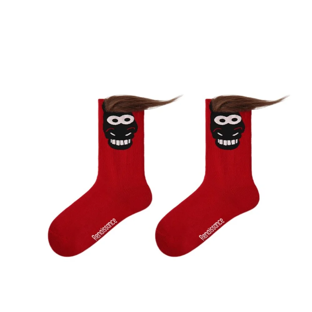 

Cute Cotton New Year Socks Cartoon Winter Autumn Zodiac Year Socks Mid Calf Good Luck Red Tube Socks Women
