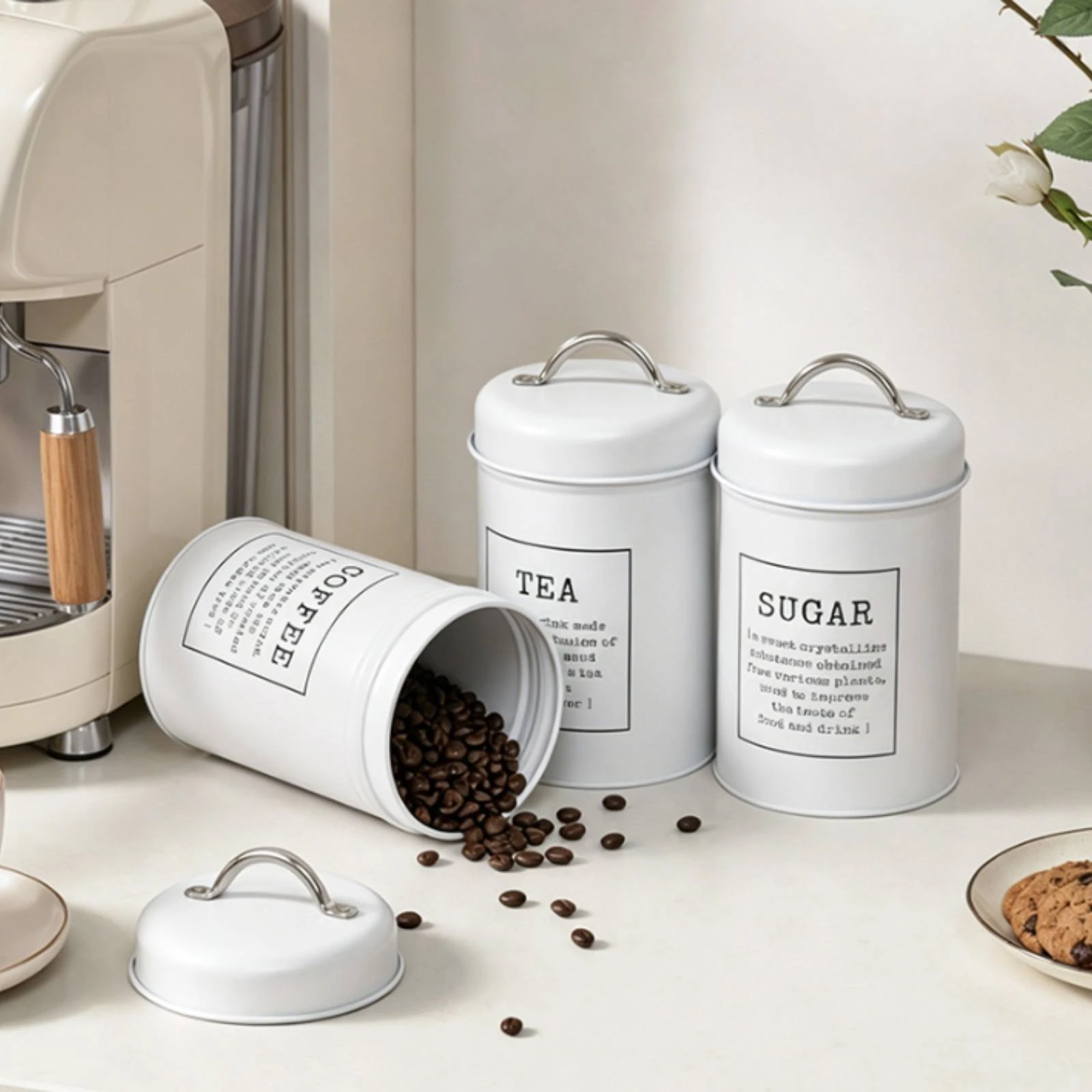 3 Pieces Kitchen Jar Set Arched Handles Metal Storage Jar Galvanized Metal Canister Decorative for Pantry