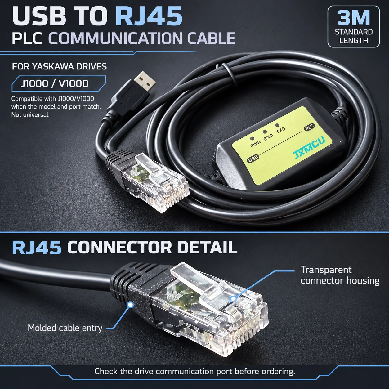 USB-UWR00468-2 3M USB VFD Setup Cable for Yaskawa J1000 V1000 Inverter Parameter Configuration RJ45