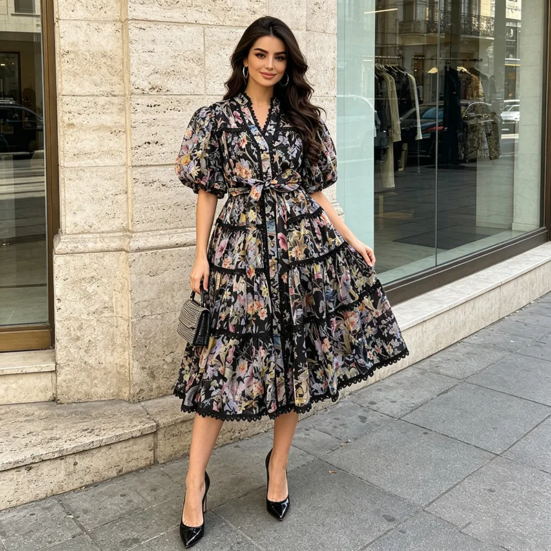 ZAMOR ชุดเดรสชาสไตล์วินเทจลายด - French Vintage Floral Midi Dress บทวิจารณ์และราคา