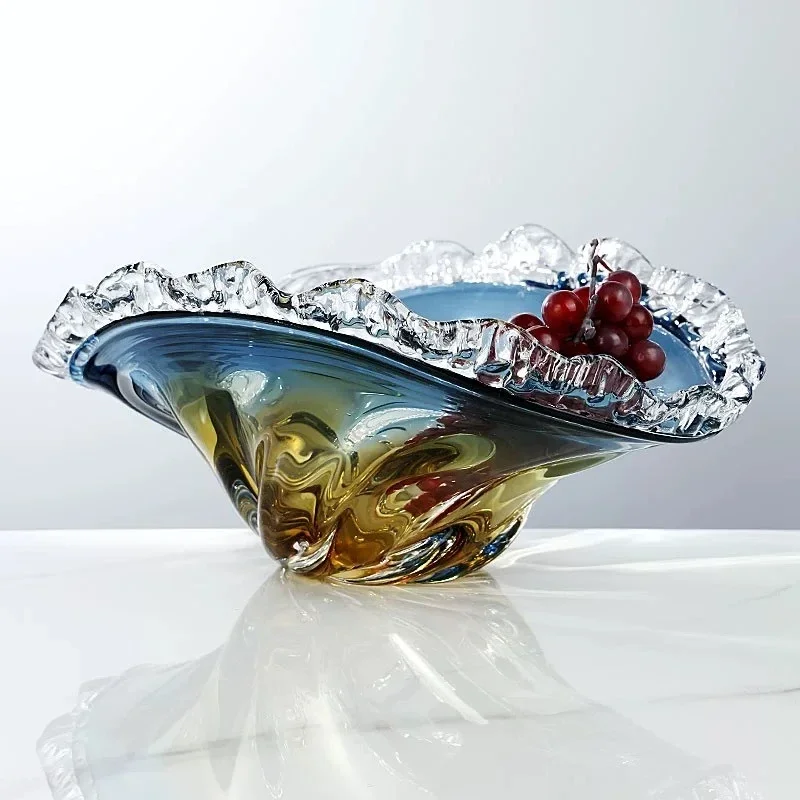 Glass Fruit Plate Home Living Room Tabletop Storage Wave-shaped Bowl Crystal Glass Basin Tray Trinket Dish Dessert Plate