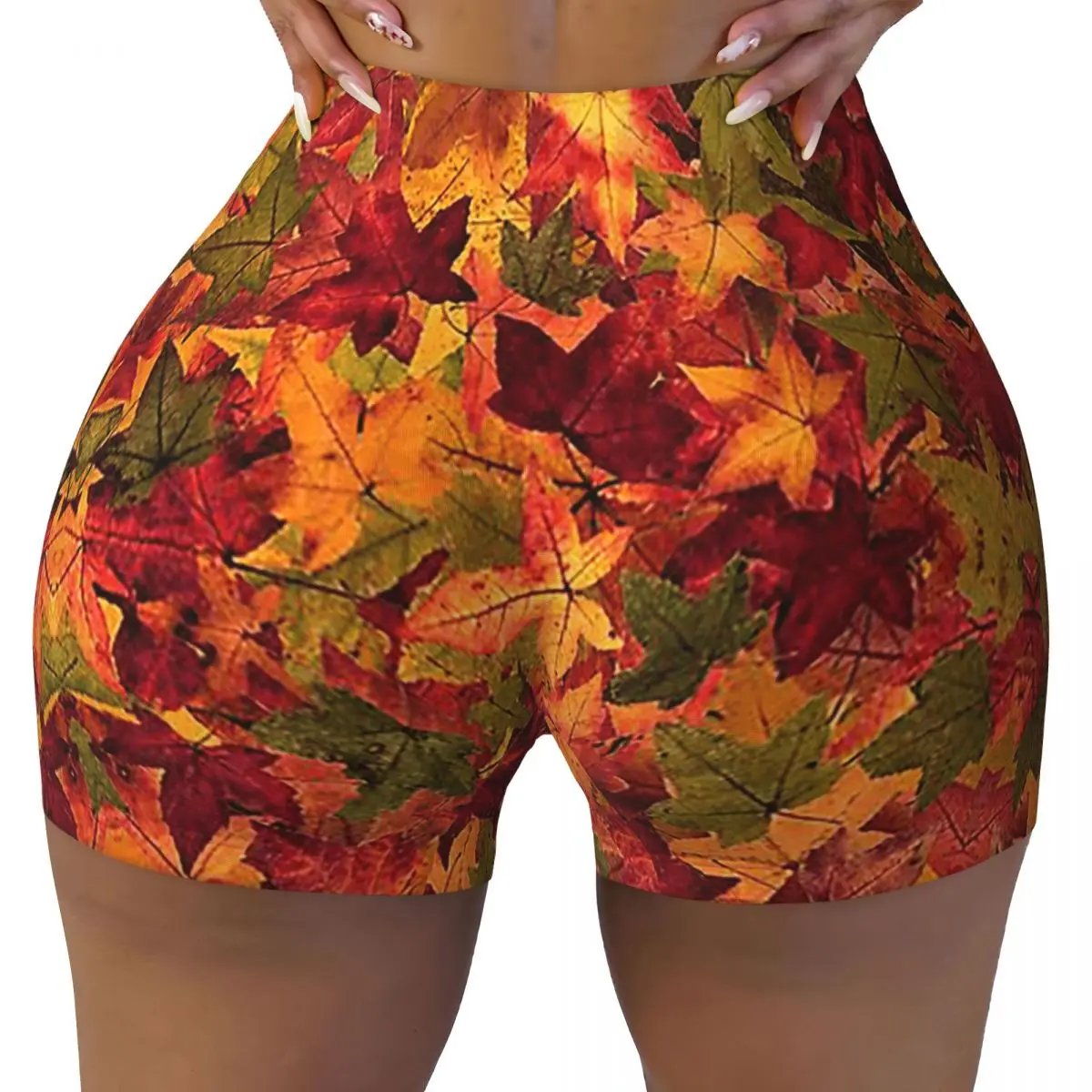 Benutzerdefinierte Herbstblätter Damen Gym Workout Laufshorts Athletic Volleyball Biker Yoga Shorts