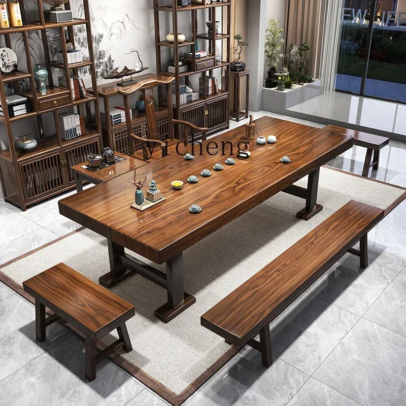 r5.13 una mesa y cinco sillas, nuevo juego de té chino, mesa de té integrada de madera maciza
