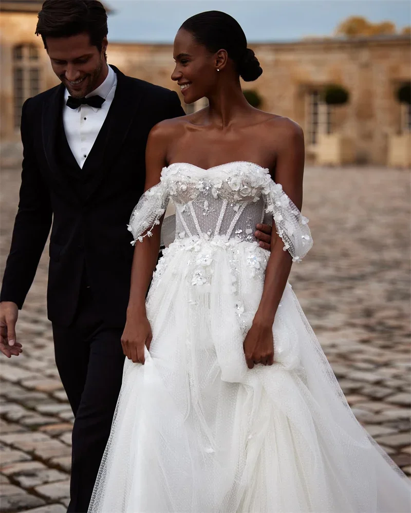 Robe de mariée élégante sans manches, ligne a, dentelle, épaules dénudées, Style sol, personnalisation