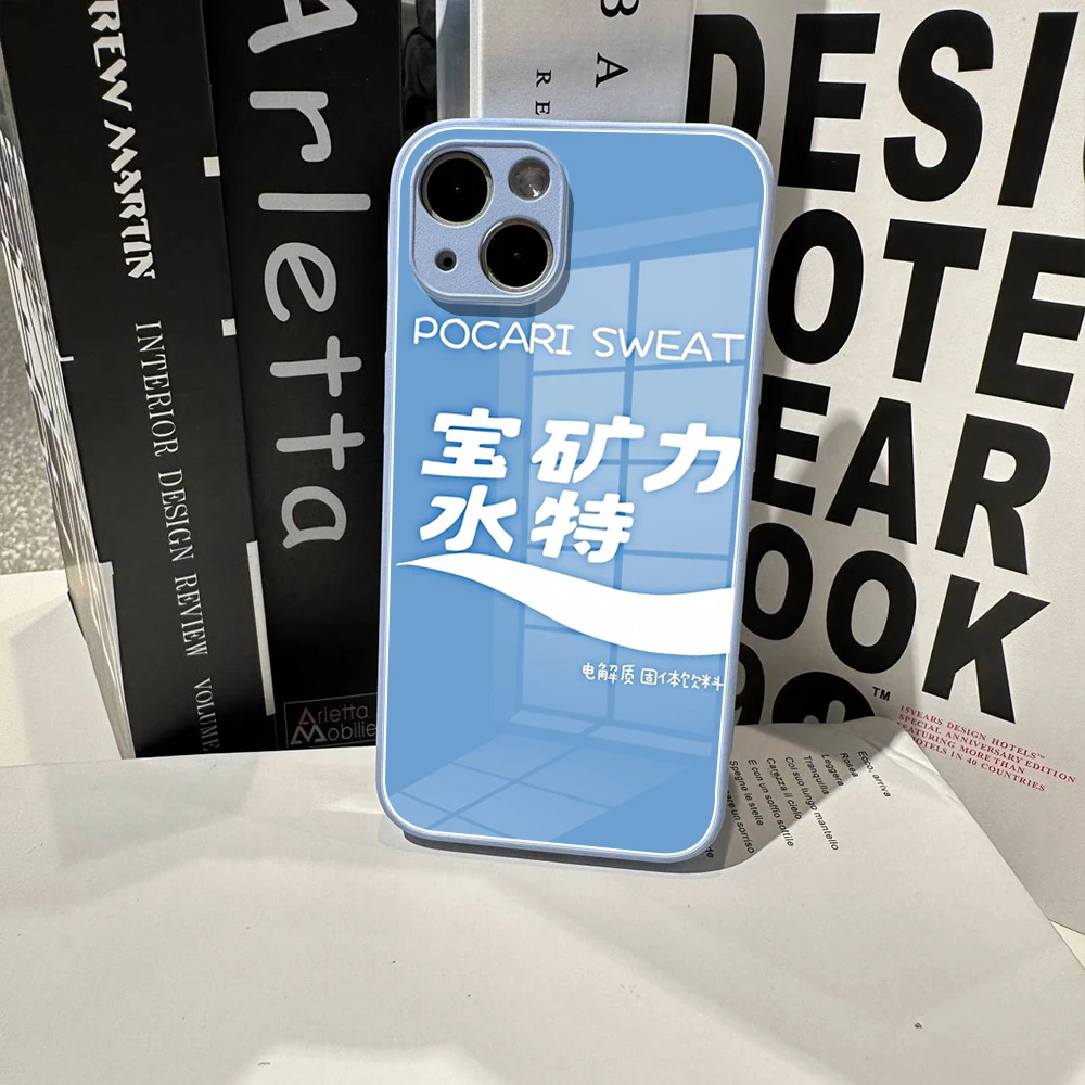 For IPhone 14 Pro Hot Snack Drink Pocari Sweat Tempered Glass Phone Case For 11 12 XR XS MAX 7/8 X Plus 13PRO Color Covers