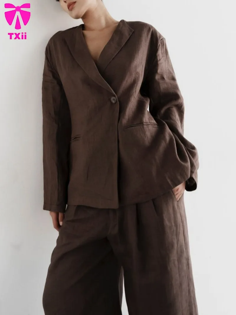 

Pants Simple Fashion Casual Women's 2-piece Solid Color Cotton and Hemp Pants Set Women's Spring Long Sleeve