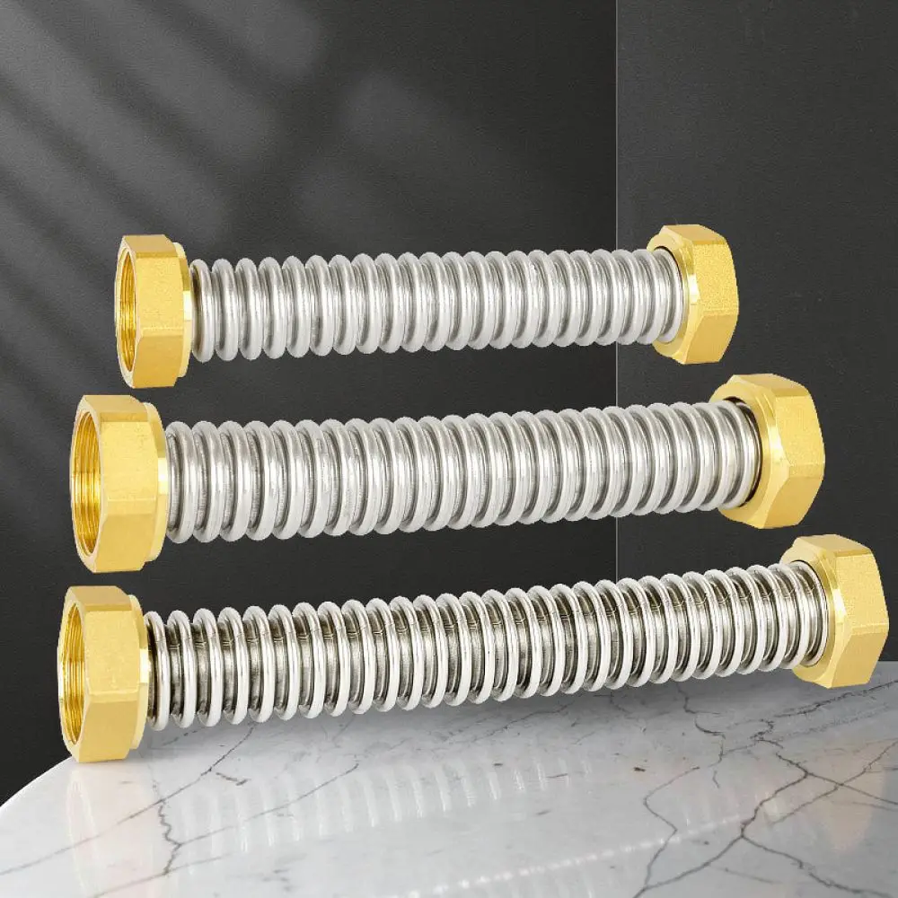 304 Stainless Steel Corrugated Tube HVAC Flexible Metal Hose Fine Thread Copper Nut For Air Conditioner Ducting