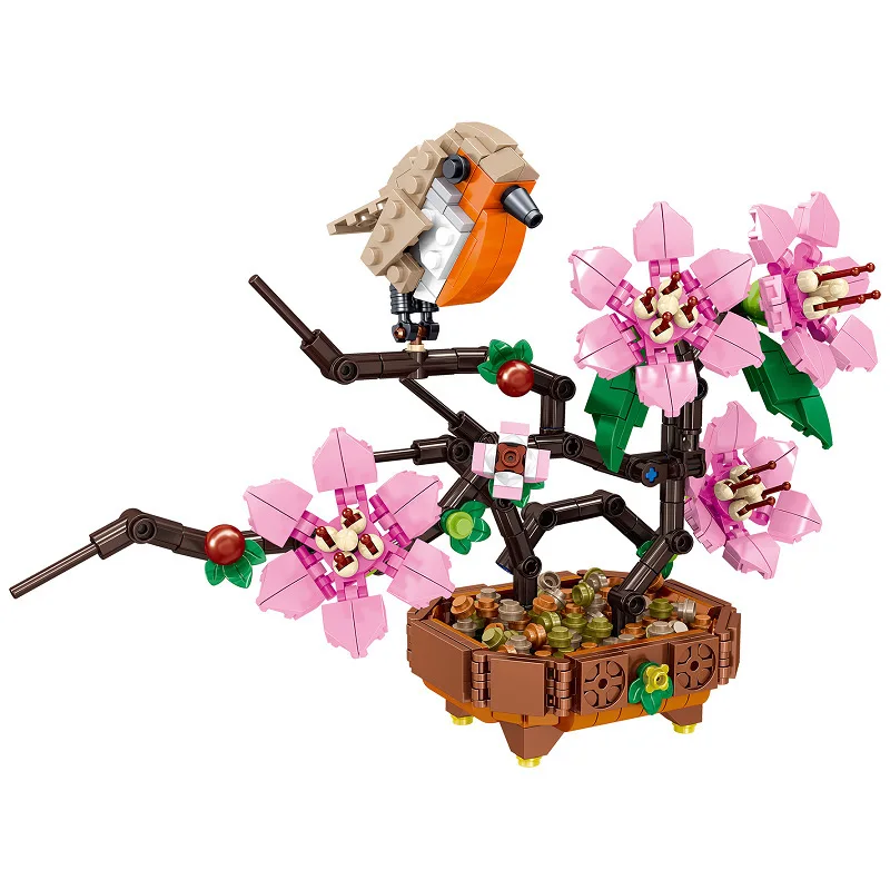 Bonsai Flower Plant Pot Series Building Block MOC Orchid Plum Bouquet DIY Assembly Bricks Toy For Children Home Decor Gift