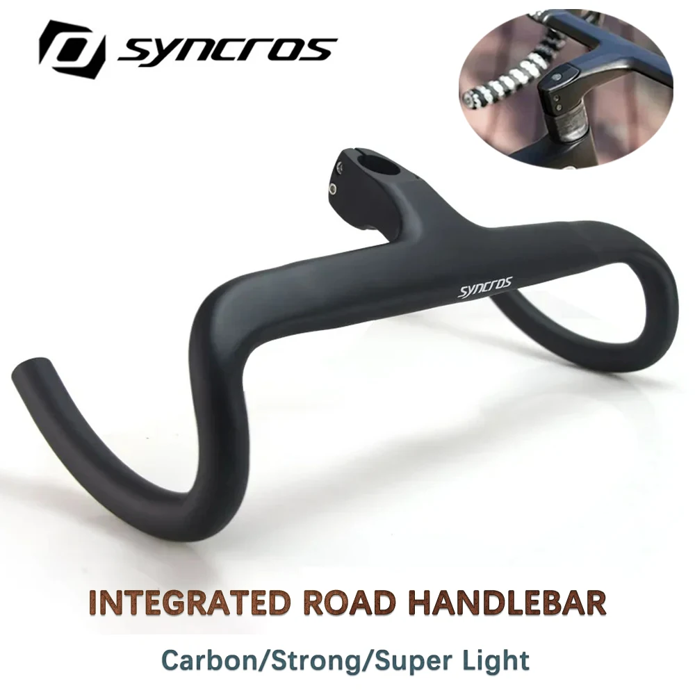 SYNCROS White Logo 28.6mm Bicycle Handlebar Integrated T1000 Carbon Road Handlebar Internal Routing Bike Accessories Matt Black