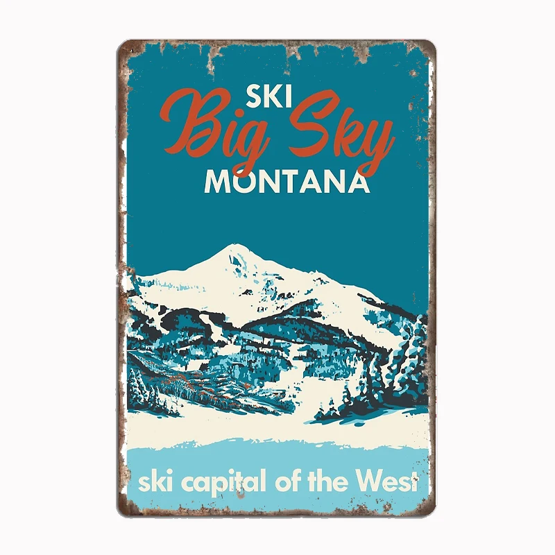 Ski Big Sky, Montana: Vintage Pinup Ski Art Metal Plaque Poster Club Home Bar Cave Classic Plaques Tin Sign Room Wall Decor