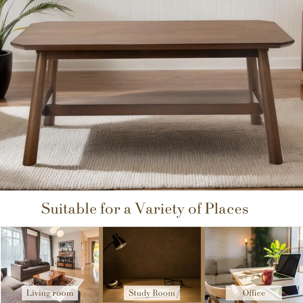 35.5” Coffee Table, Rectangle Coffee Tables with Wood Legs for Living Room Bedroom, Walnut Color