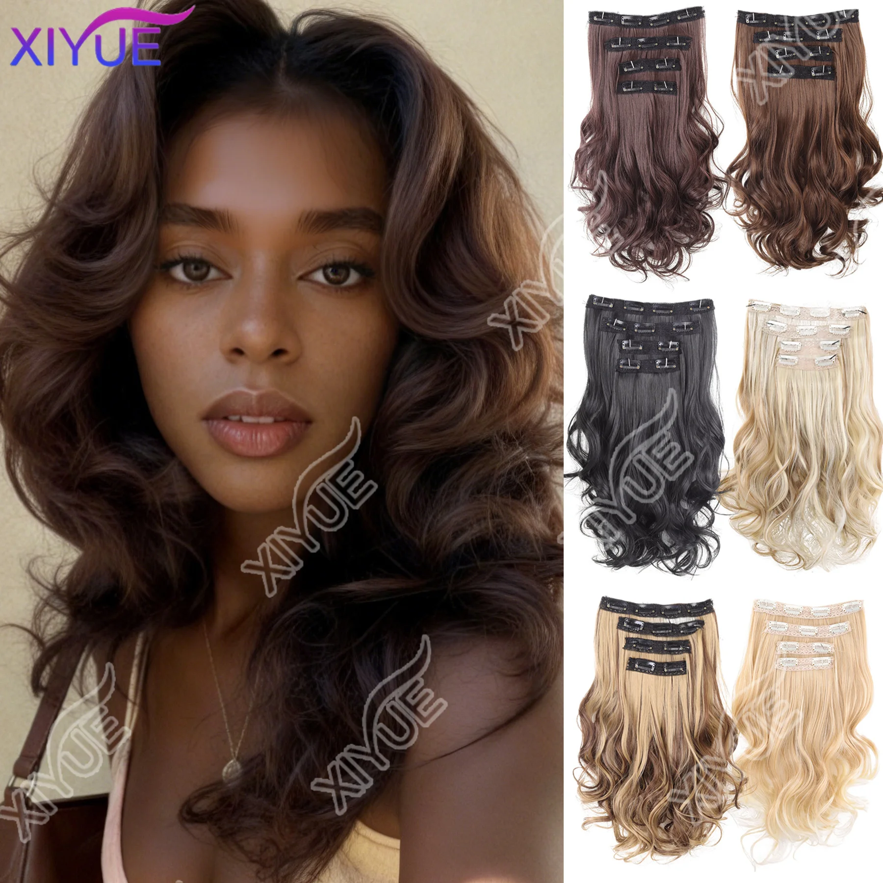 

Накладные волосы XIYUE, 4 шт., 14 дюймов, короткие, кудрявые, волнистые, синтетические, натуральные волнистые пряди для женщин и девушек